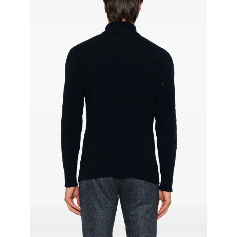 Tagliatore Navy Gebreide Trui Col Lange Mouw Blue Heren