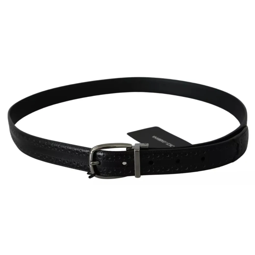 Dolce & Gabbana Zwart Leren Zilveren Metalen Gesp Klassieke Riem Black Unisex