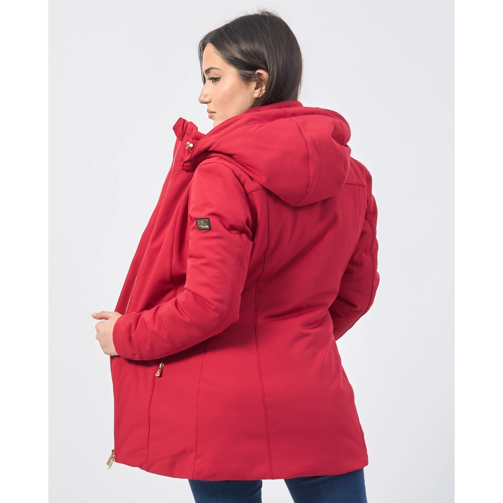 YES ZEE Rode gewatteerde jas met capuchon en volledige rits Red Dames