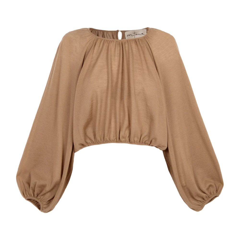 Cortana Kasjmier Gebreide Top met Ronde Hals Brown Dames