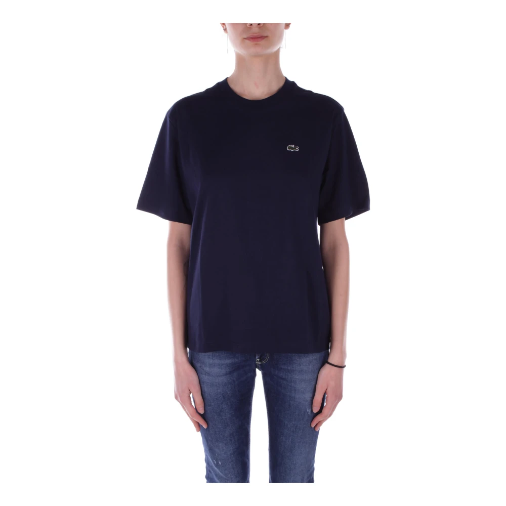 Lacoste Zachte Jersey T-shirt met Geribbelde Kraag Blue Dames