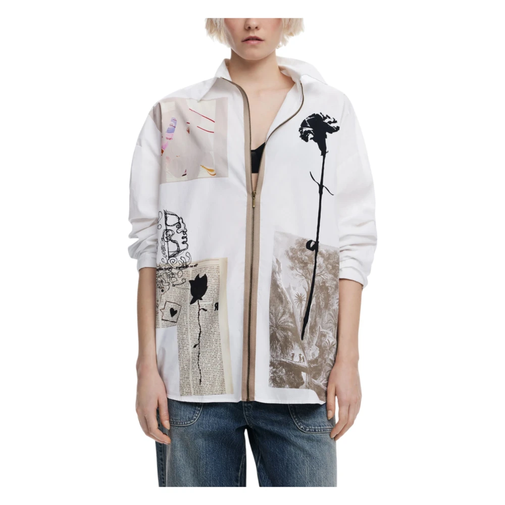 Desigual Wit Print Lange Mouw Shirt Multicolor Dames