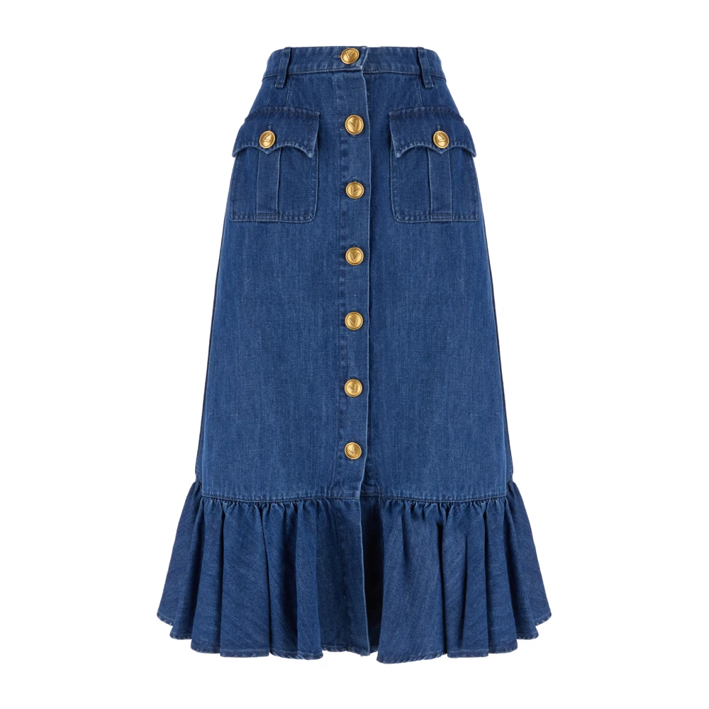 Valentino Garavani Blue Denim Skirts, Female, S, Elegant Gonne Skirt