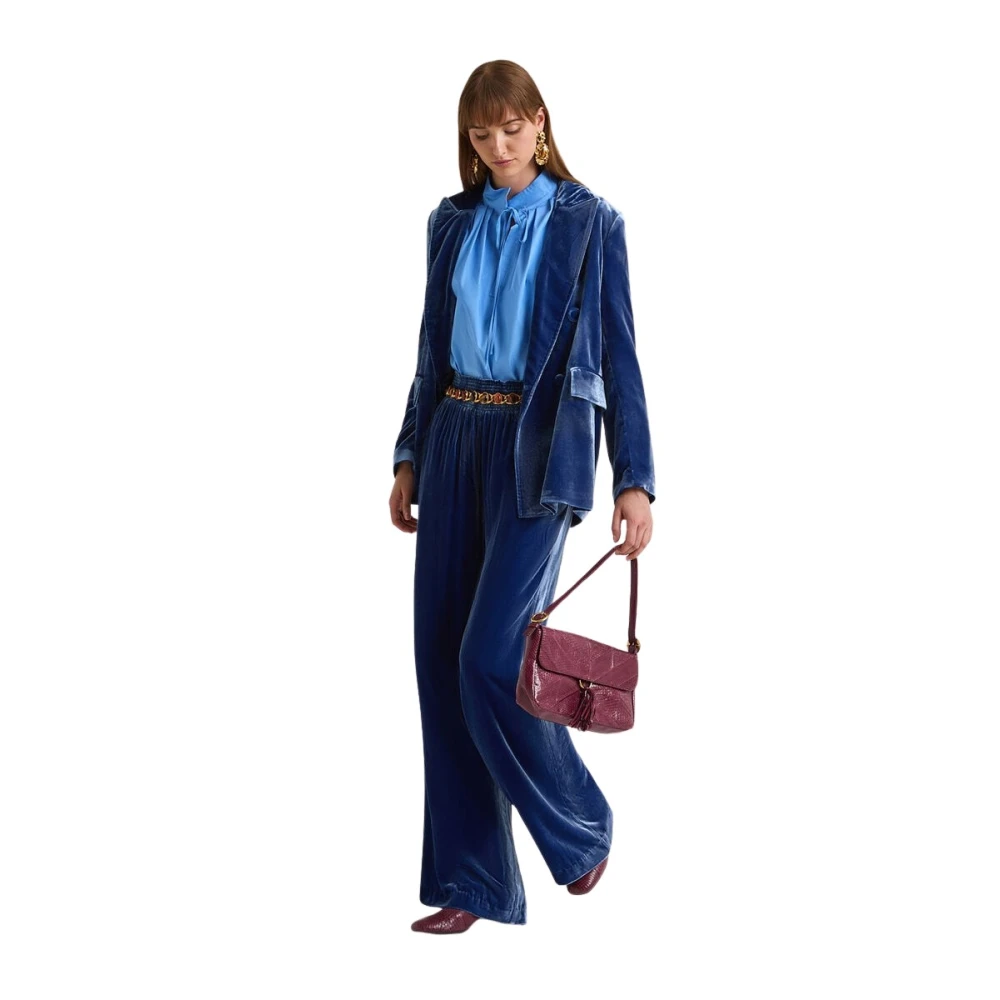 Maliparmi Women's Blue Wide Trousers, Xs, Fluid Velvet Trousers