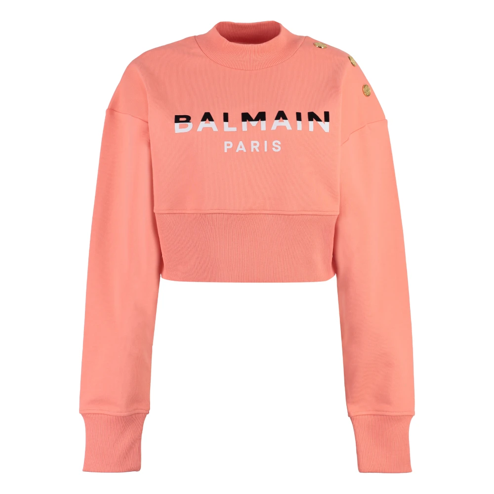 Balmain Velvet Crew-Neck Sweatshirt met Versierde Knopen Red Dames