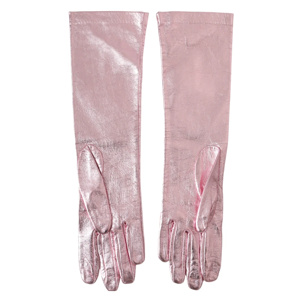 Dolce & Gabbana Roze Gelamineerde Logo Handschoenen Pink Dames