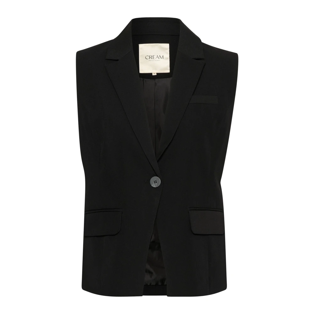 Cream Elegante Vest met V-Hals en Zakken Black Dames