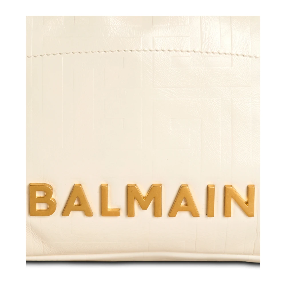 Balmain Kleine 1945 Zachte tas in reliëf gekraakt kalfsleer met een PB Labyrint monogram White Dames