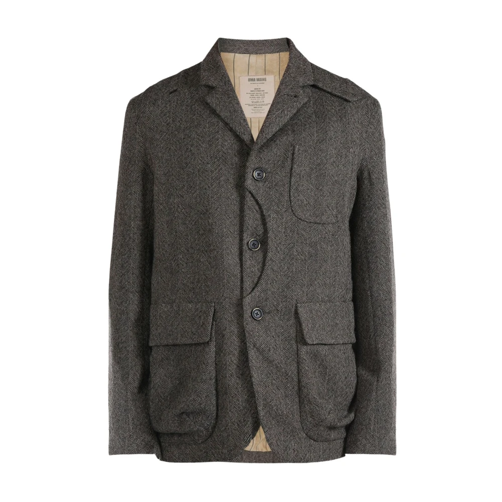 UMA Wang Wollen jas met krantenprint Gray Heren