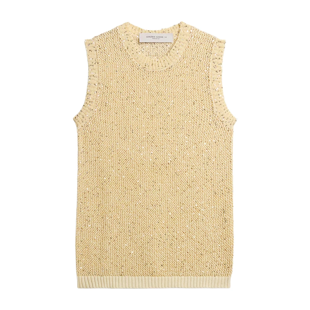 Golden Goose Women's Yellow Sequined Knitted Vest - Round-Neck Knitwear - S - Knitwear