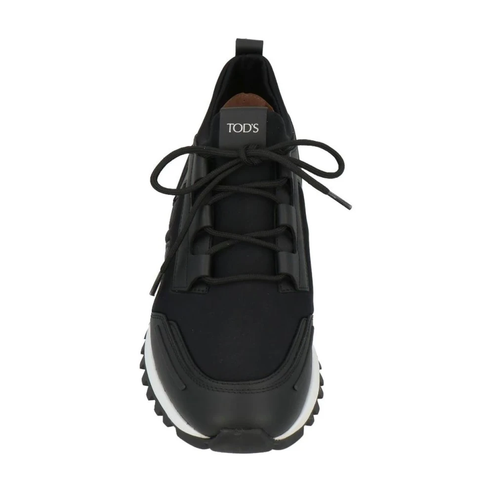 TOD'S Zwarte Leren Sneakers met Twee-Tinten Zool Black Heren