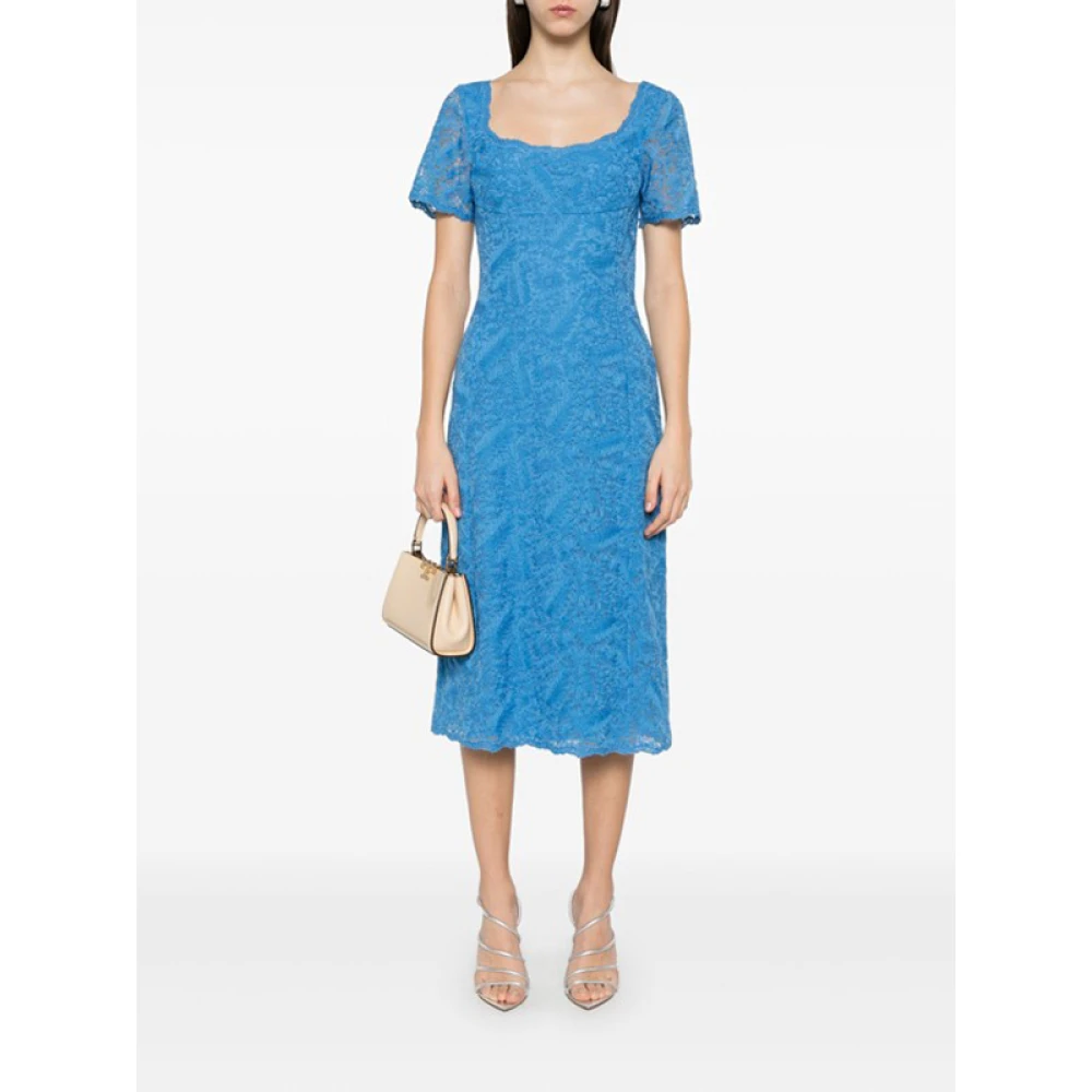 Ermanno Scervino Blauwe Bloemenkant Midi Jurk Blue Dames