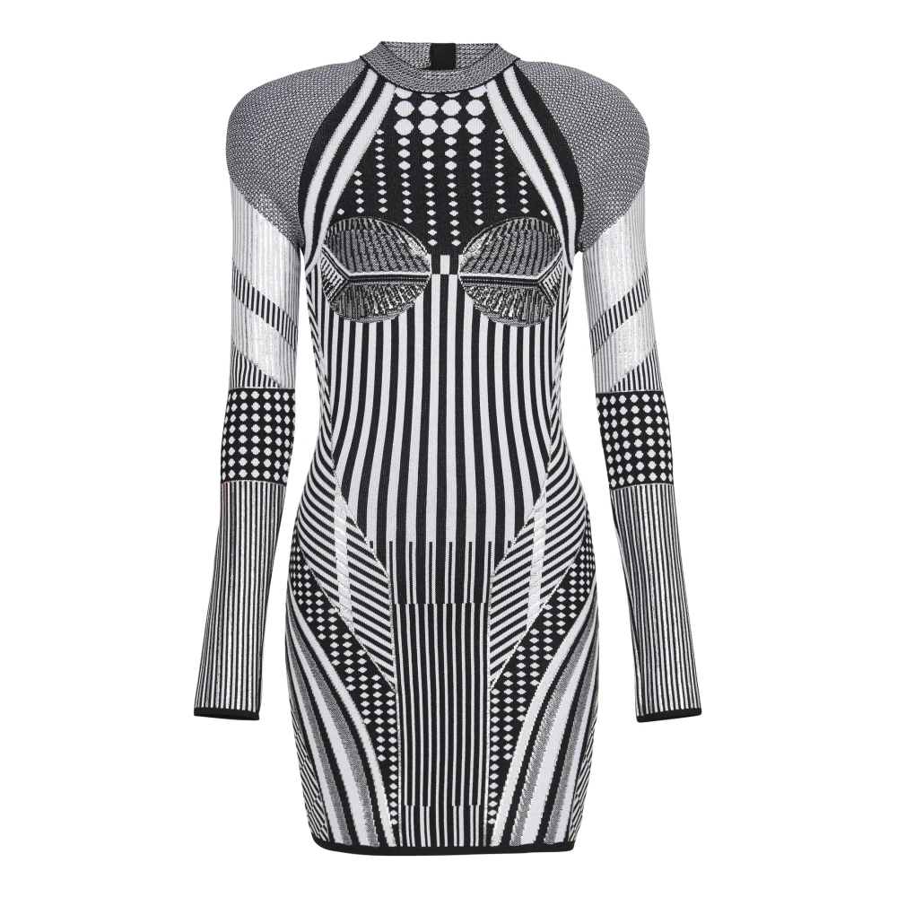 Balmain Femme Noir - Robe Courte En Maille Imprimée - Robes - Taille: 40 Fr