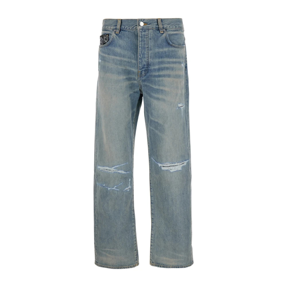 Amiri Blauwe Bandana Reparatie Straight Jeans Blue Heren