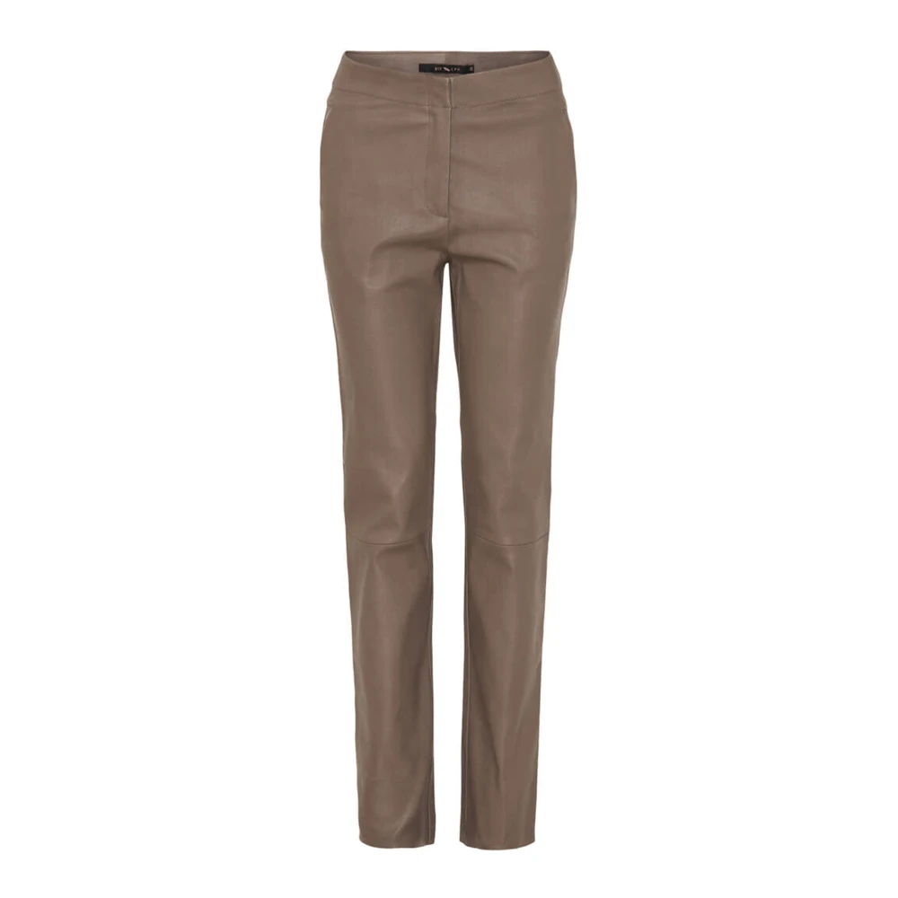 Btfcph Relaxed Fit Lederen Broek met Stretch Brown Dames