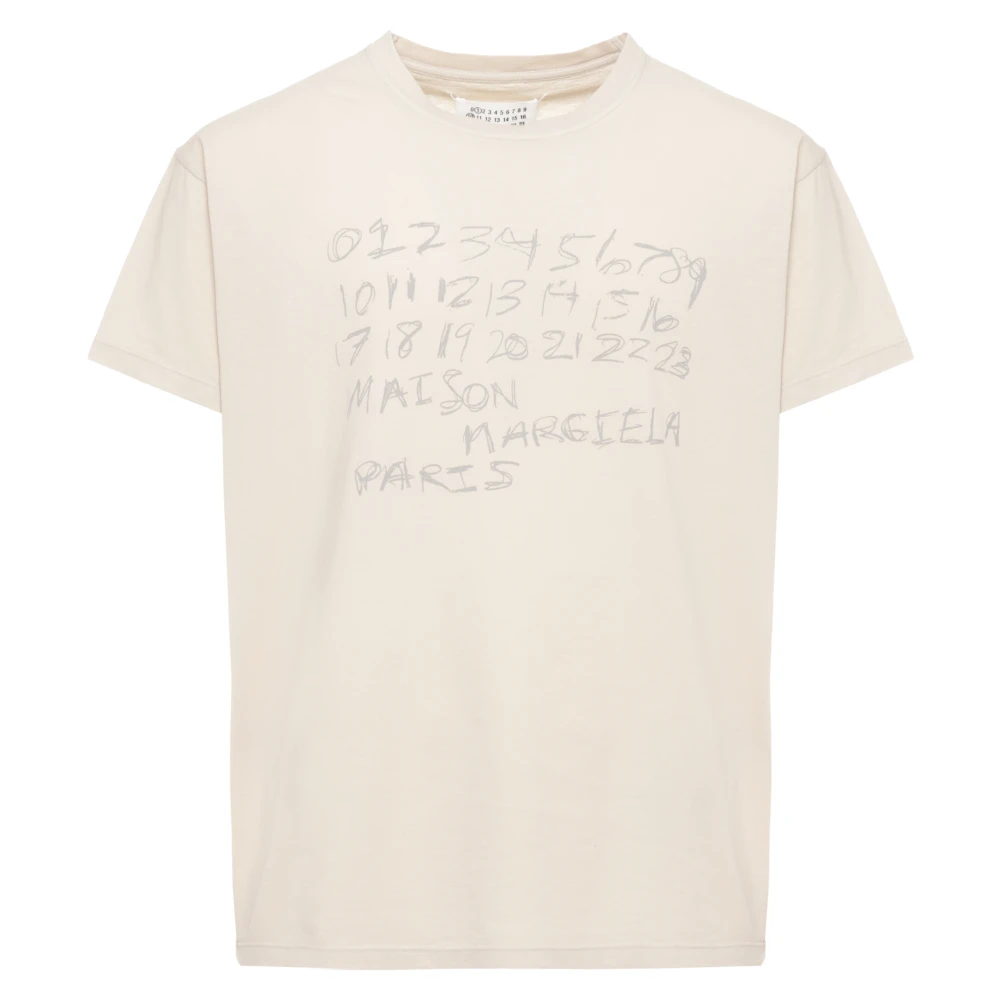 Maison Margiela Women's Beige T-Shirts, M, Numerical Cotton T-Shirt