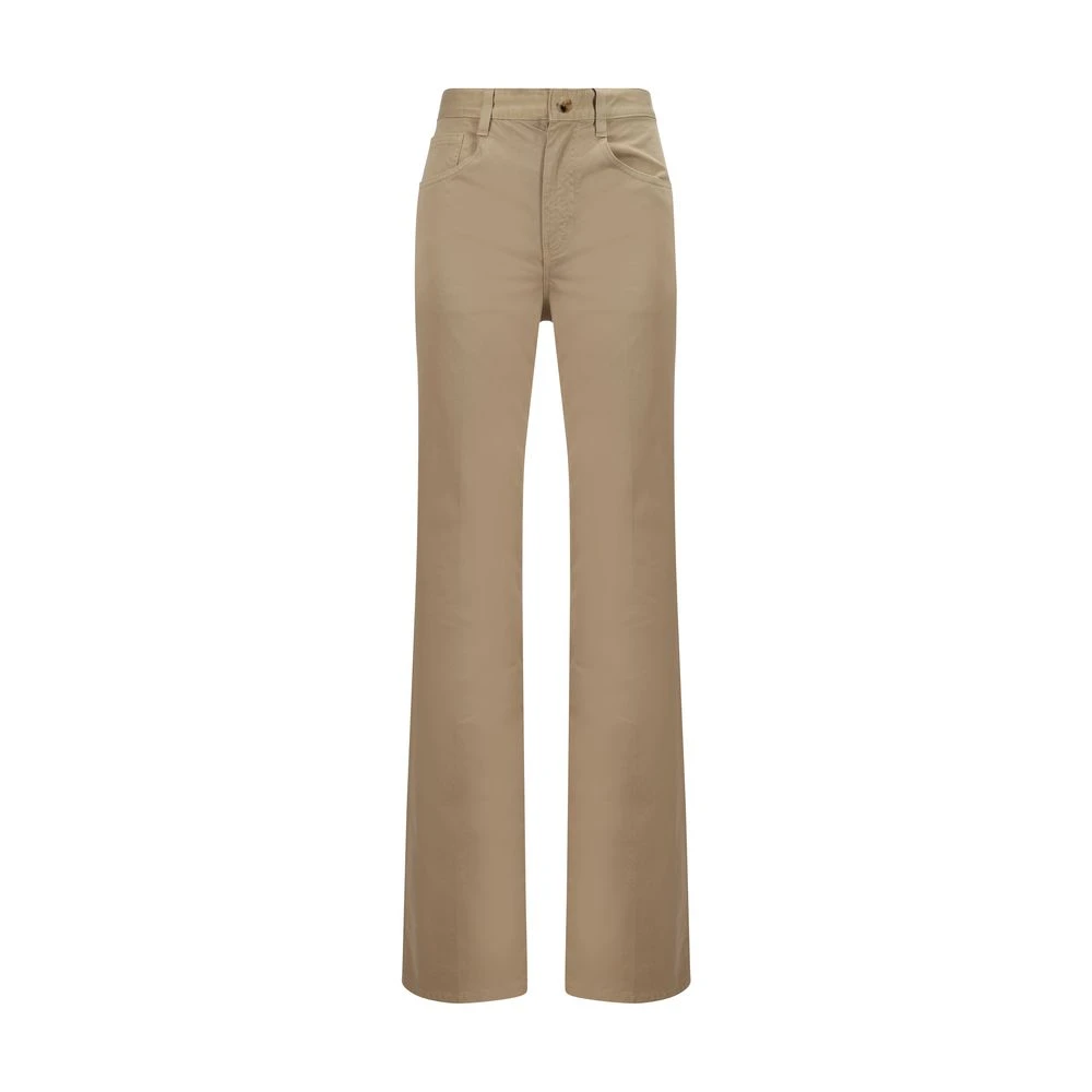 Saint Laurent Denim Broek Rechte Pasvorm Monochroom Patroon Beige Dames
