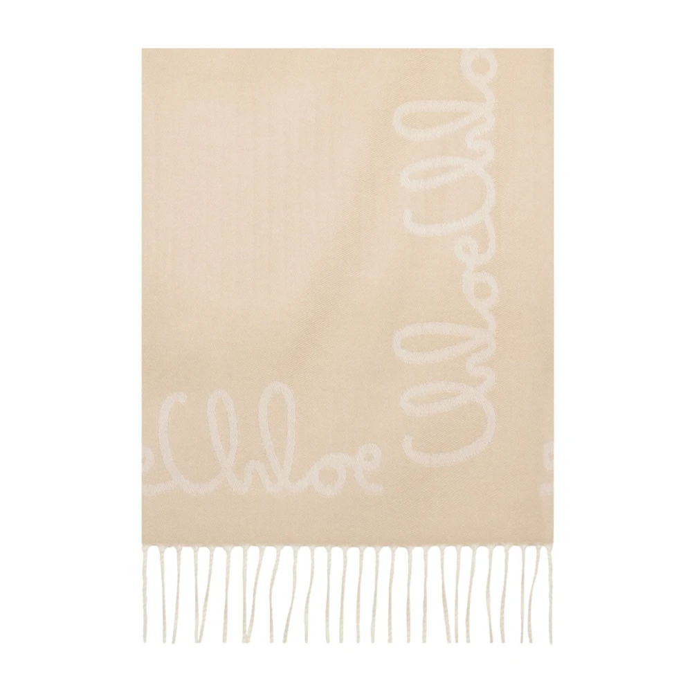 Chloé Beige Wol Jacquard Sjaal met Franjes Beige Dames