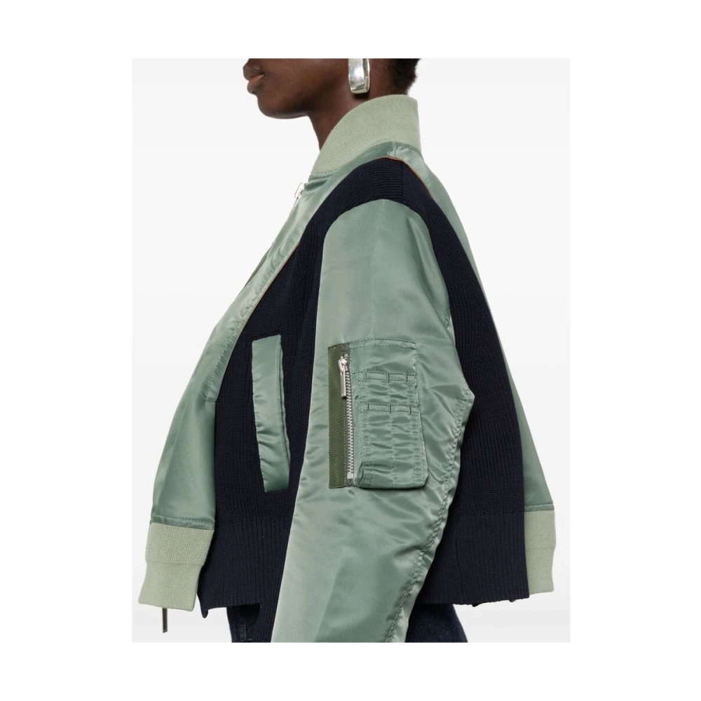 Sacai Technische Jersey Ribgebreide Jas Green Dames