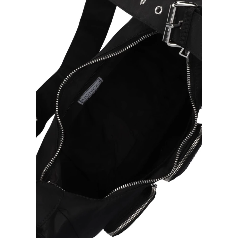 Núnoo Zwarte Nylon Schoudertas Sally Pocket Black Dames