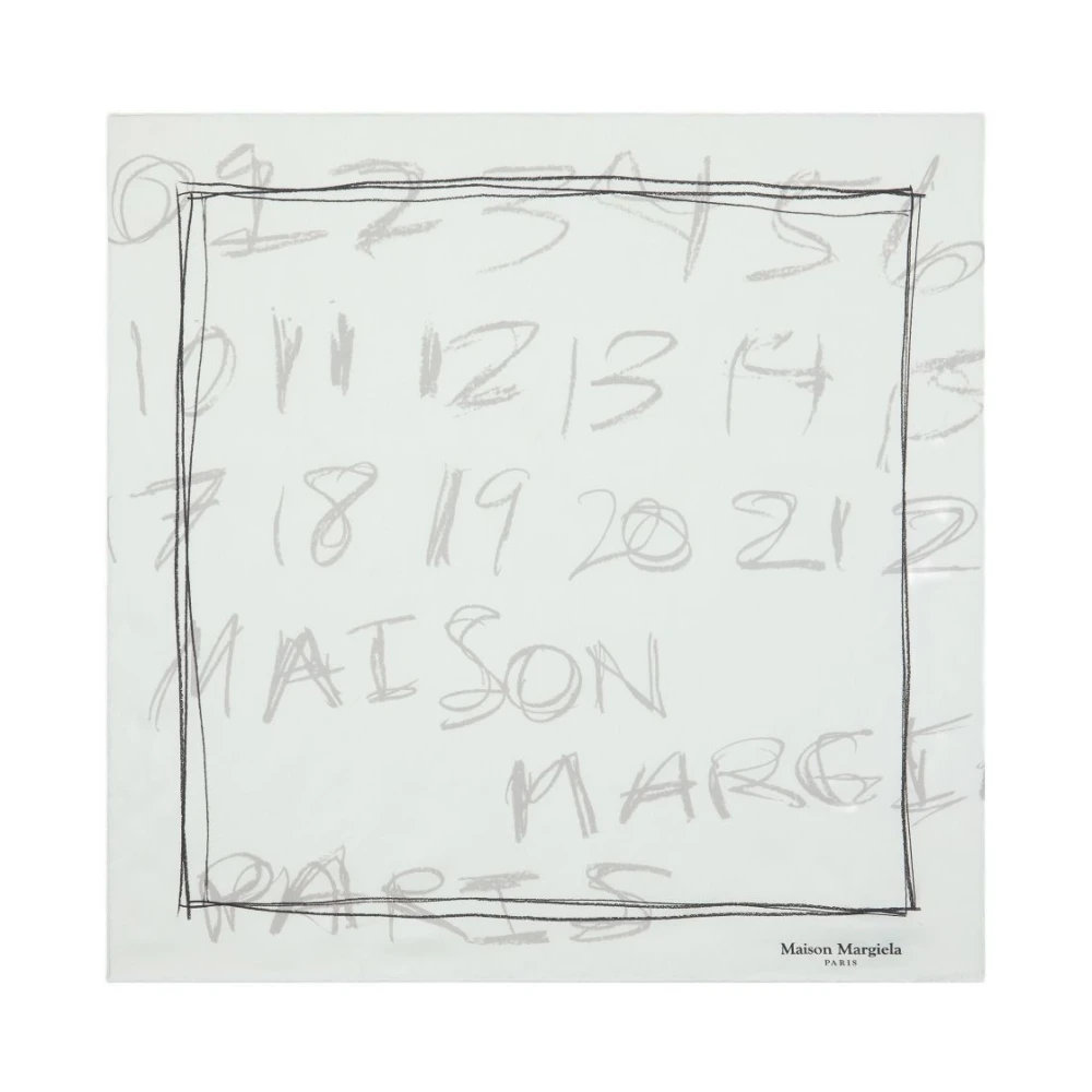 Maison Margiela Women's Blue Scribbled Numerical Silk Foulard