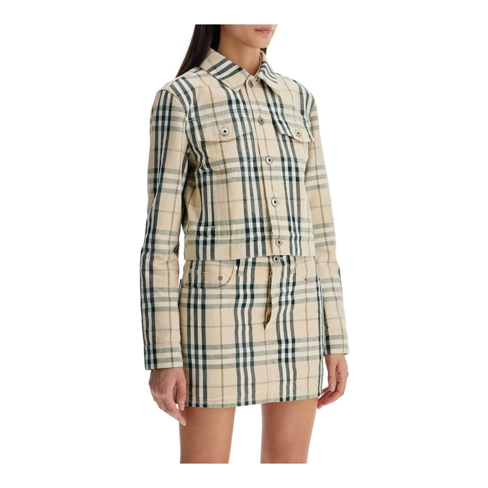 Burberry Geruite Korte Jas met Knoopsluiting Beige Dames