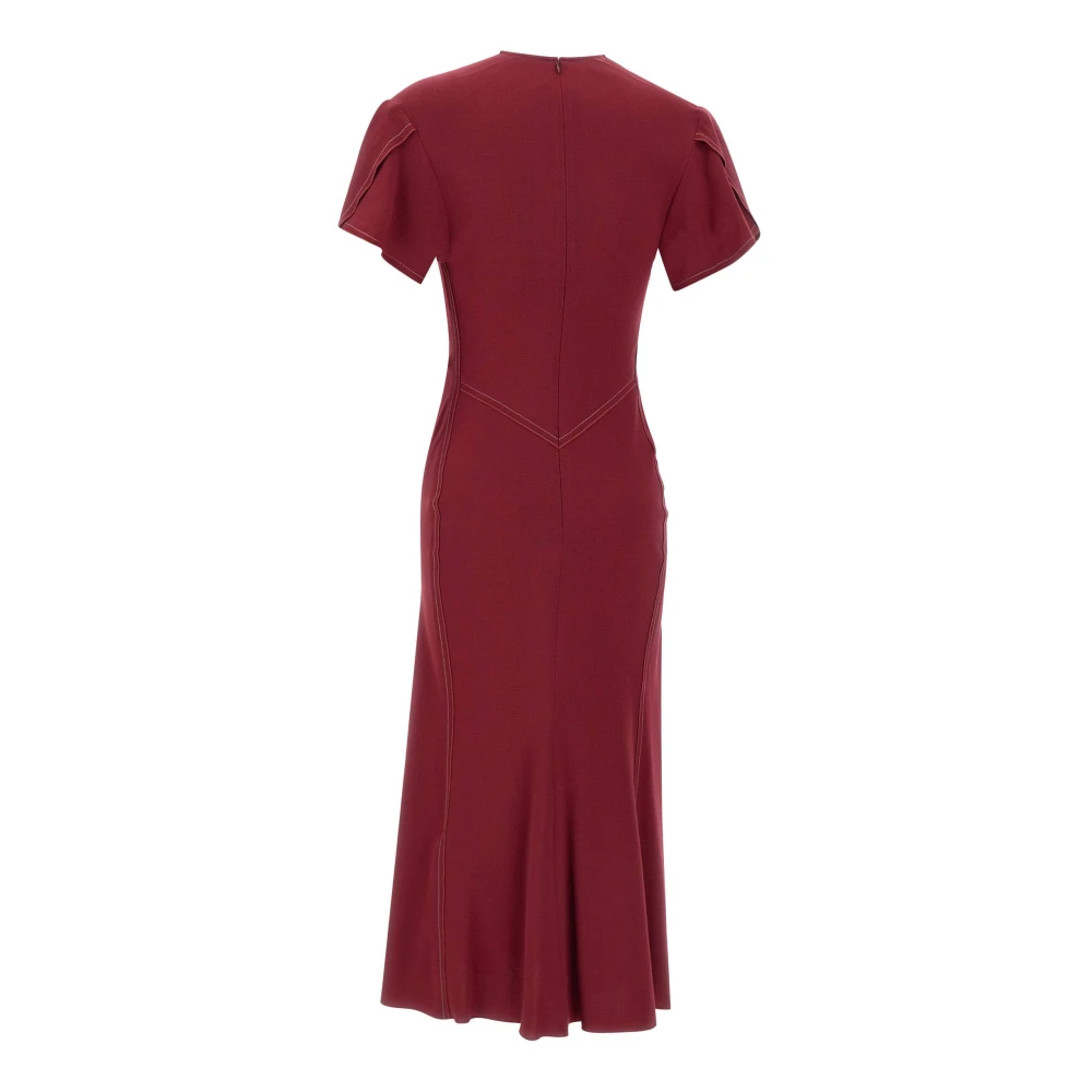 Victoria Beckham Bordeaux Midi Jurk met Geplooide Details Red Dames
