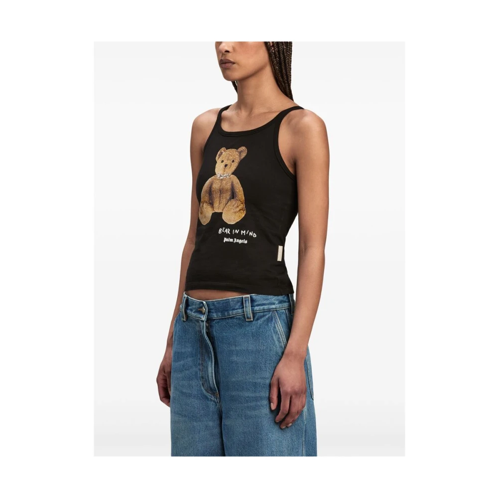 Palm Angels Mouwloze top met berenmotief en sloganprint Black Dames