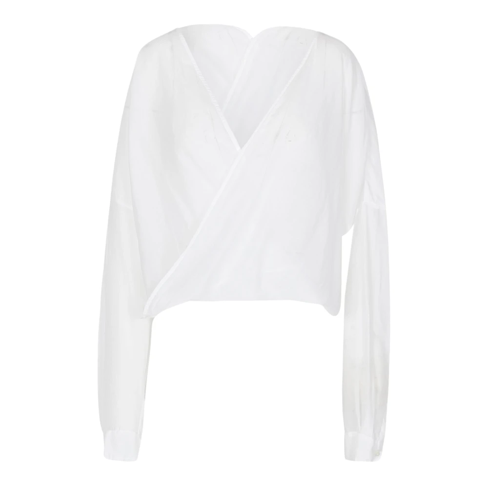 Jucca V-ringad blus i muslin tyg White, Dam