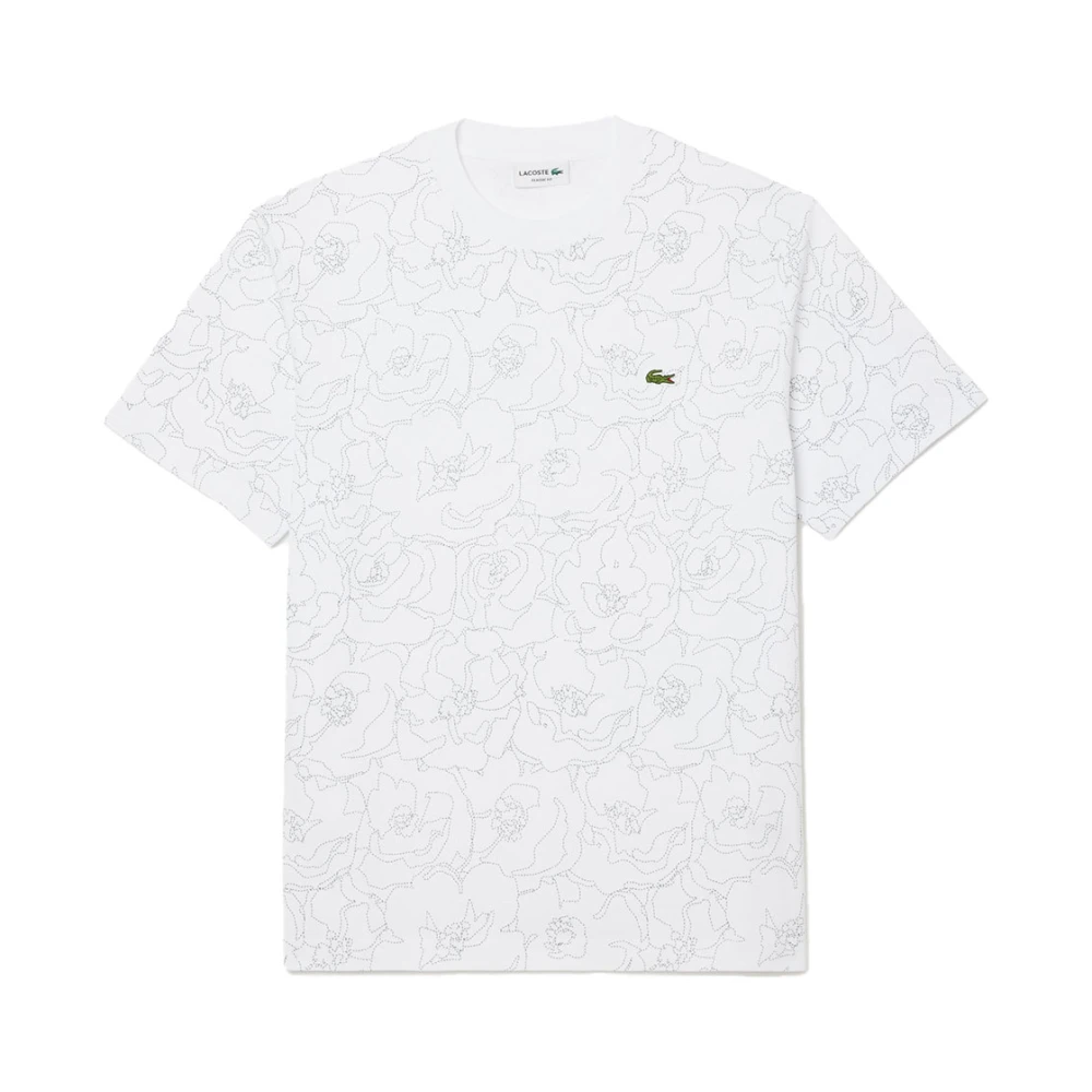 Lacoste Blommig Bomull T-shirt White, Herr