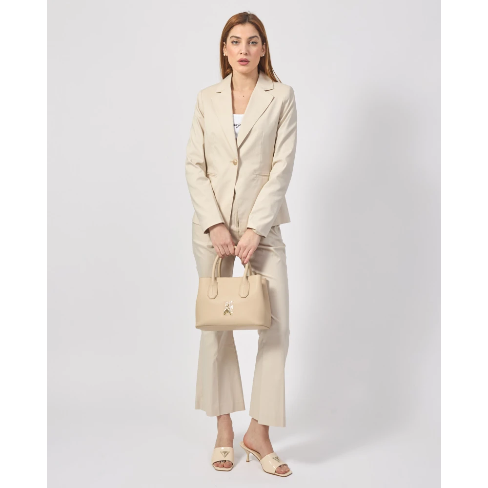 YES ZEE Beige Katoenen Jas met Gouden Knoop Beige Dames
