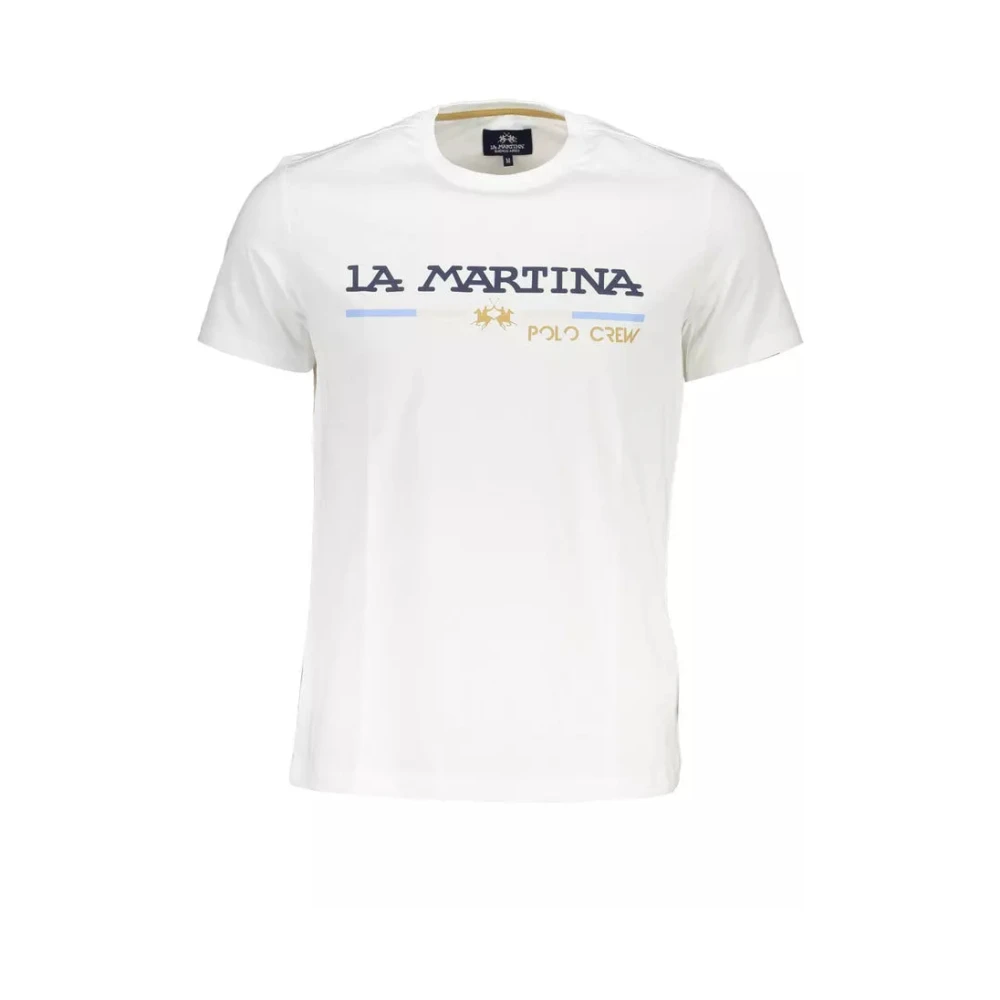 LA MARTINA Wit Katoenen T-Shirt Korte Mouwen Regular Fit Ronde Hals Logo Print White Heren