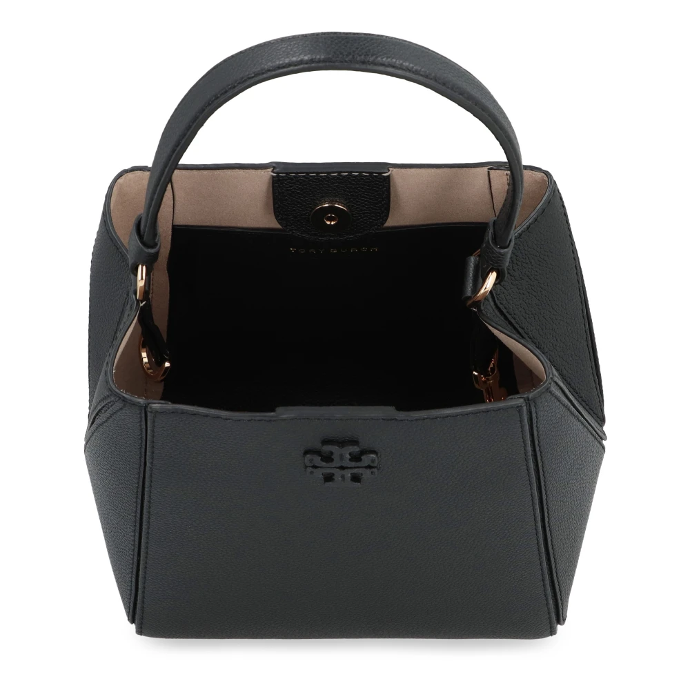 TORY BURCH Korrelig leren emmer tas met haak-en-oog sluiting Black Dames
