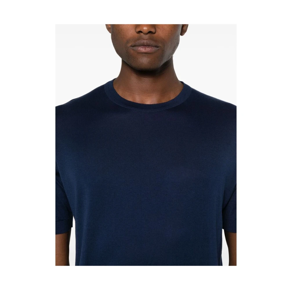 John Smedley Navy Blue Katoen Gebreid Crew T-shirt Blue Heren