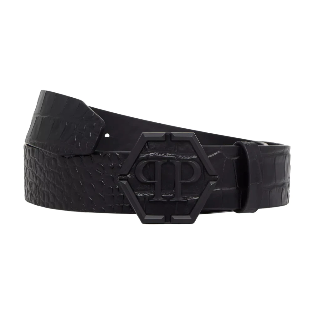Philipp Plein Zwarte Slangenhuid Geëtste Riem Black Heren
