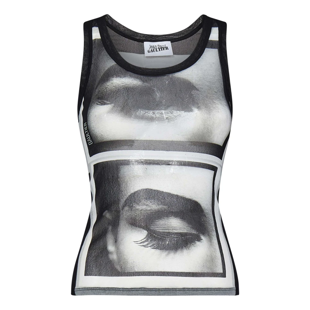 Jean Paul Gaultier Zwart Ogen en Lippen Print Tank Top Black Dames