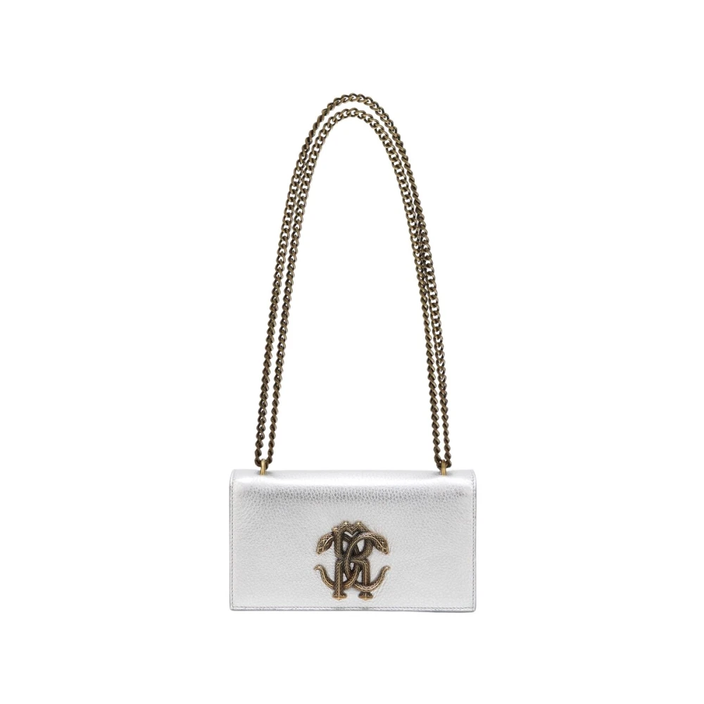 Roberto Cavalli Gray Cross Body Bags, Female, One Size, Bag With Mirror Snake Monogram