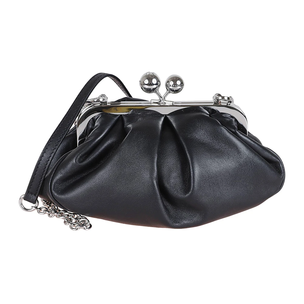 Max Mara Weekend Zwarte leren clutch tas met ketting Black Dames