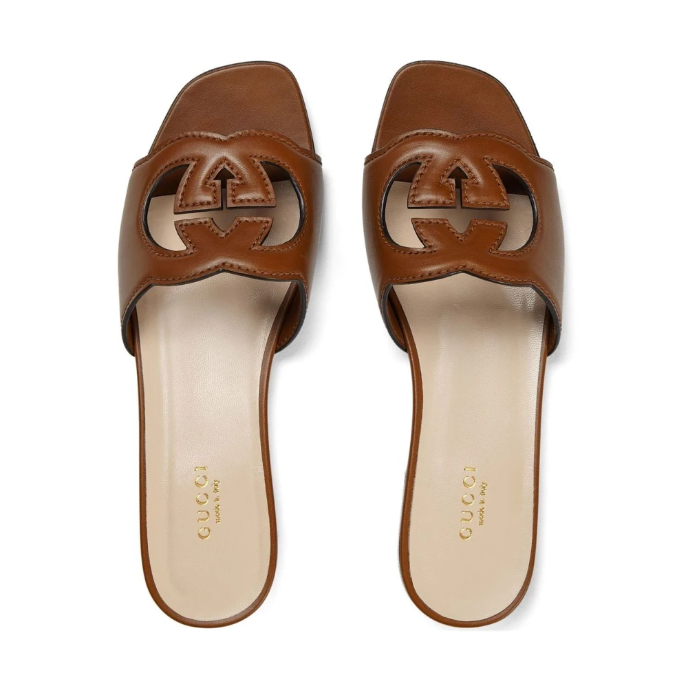 Gucci Bruin Leren Logo Sandalen Brown Dames