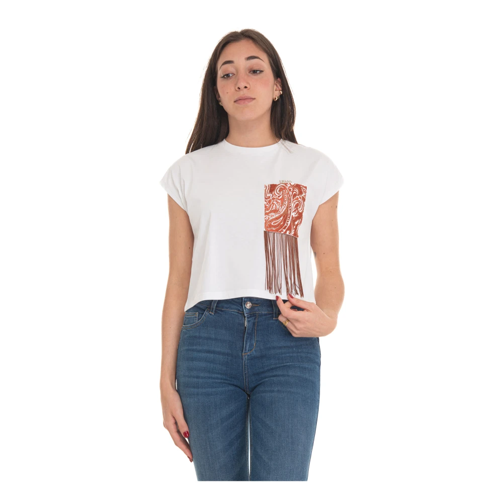Liu Jo Rhinestone Logo Tassel T-shirt White Dames
