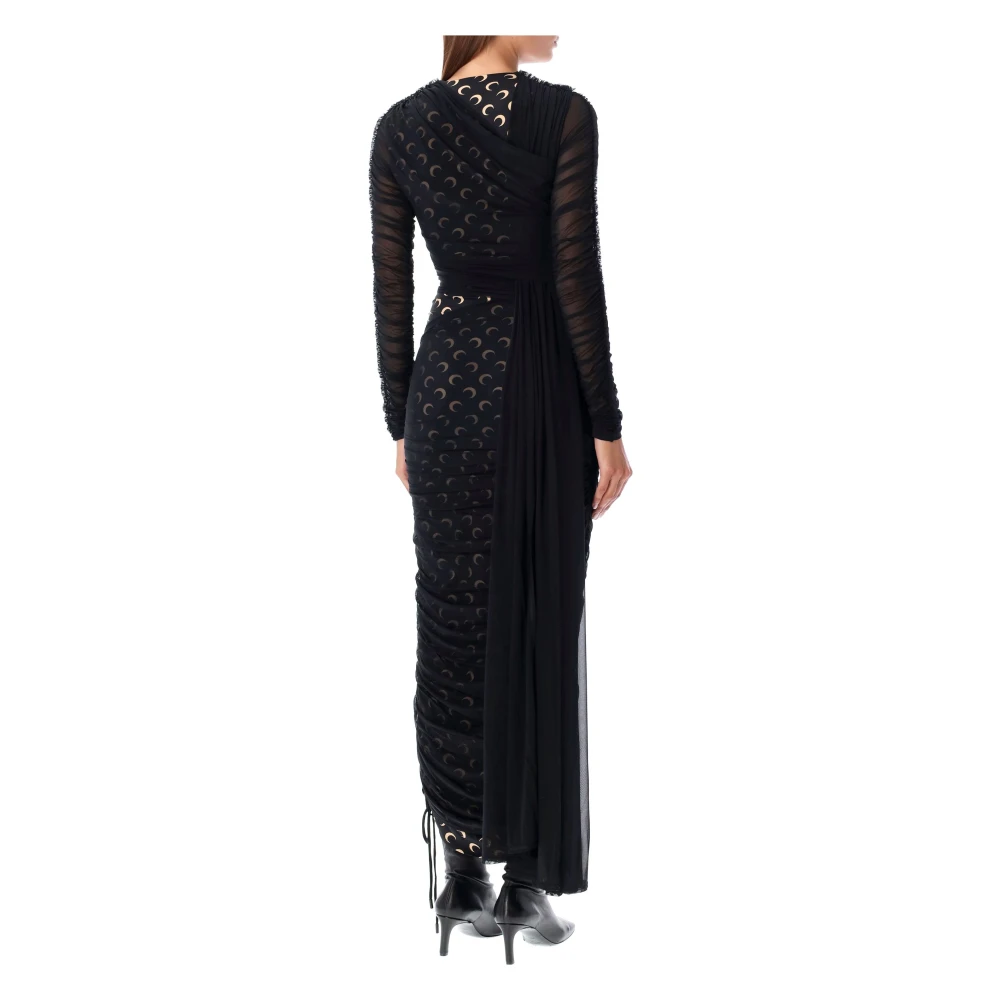 Marine Serre Zwarte Gedrapeerde Midi Jurk Aw24 Black Dames