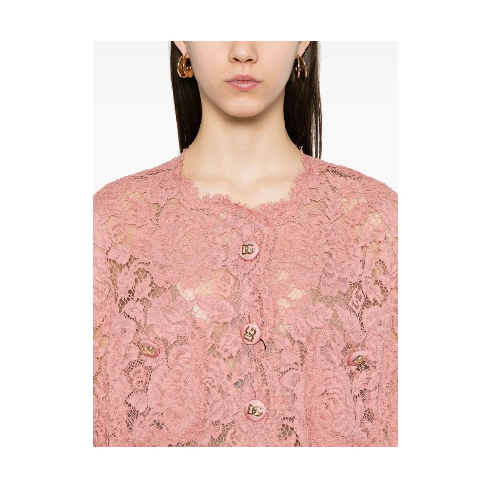 Dolce & Gabbana Mauve Kraagloze Jas Lange Mouwen Zakken Pink Dames