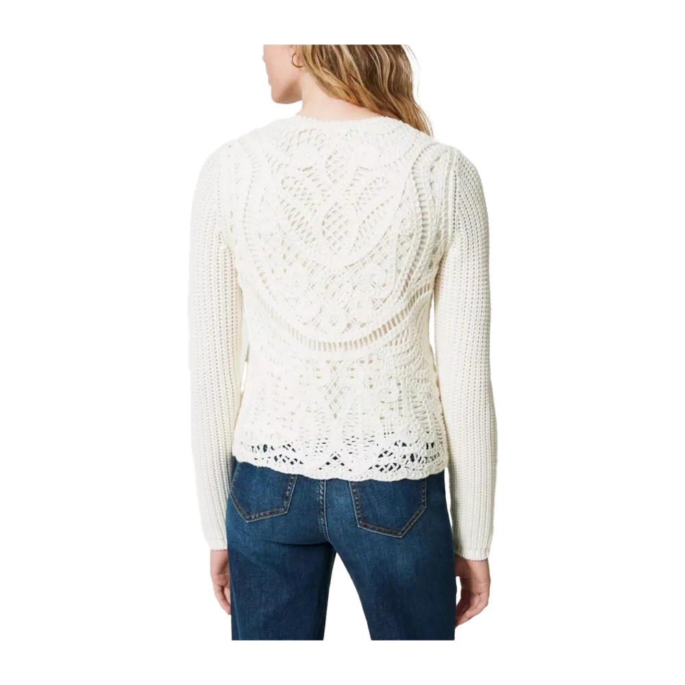 Twinset Gehaakte wollen blend Koreaanse jas White Dames