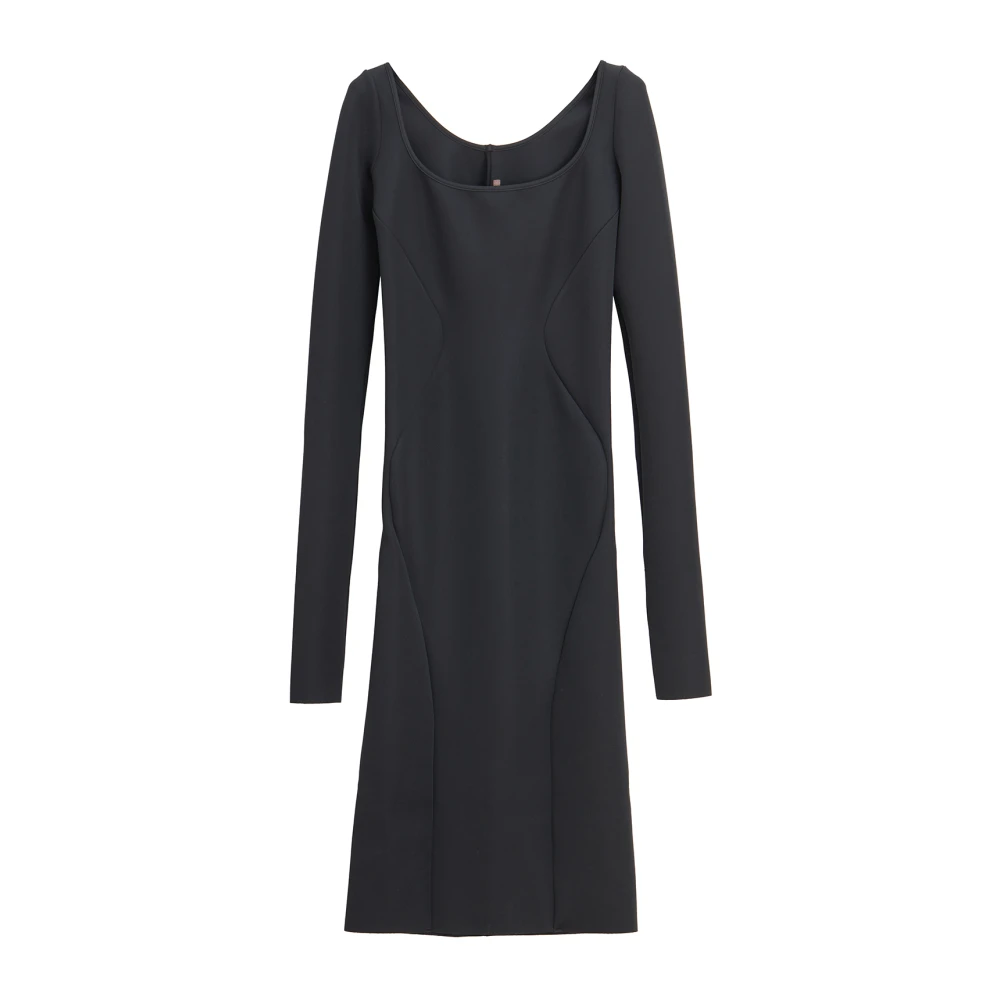 Rick Owens Zwarte Slip Jurk Lange Mouw Black Dames