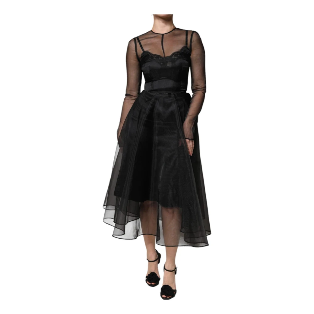 Dolce & Gabbana Zwarte Sheer Tulle A-lijn Cocktailjurk Black Dames