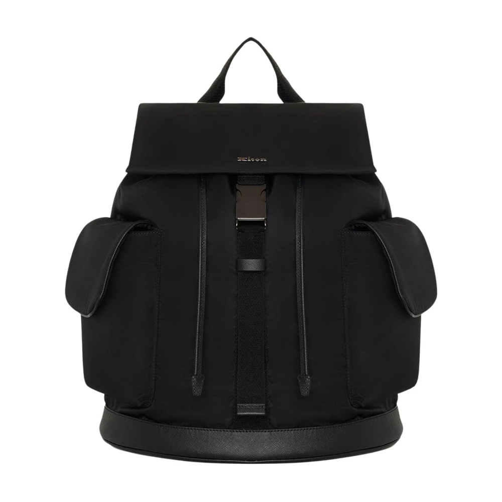 Kiton Luxe Leren Reisrugzak Black Heren