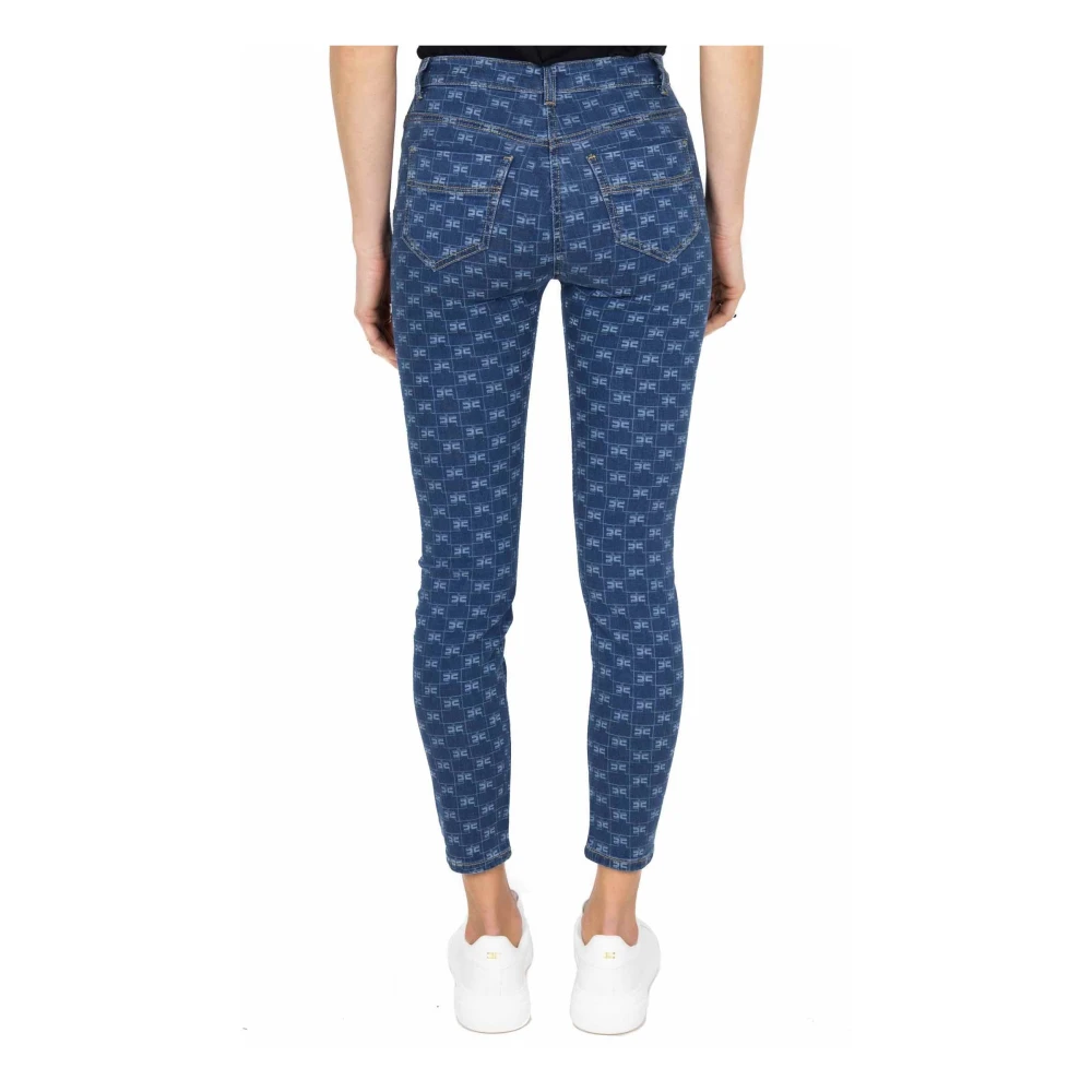 Elisabetta Franchi High-waisted Skinny Jeans met Logo Print Blue Dames