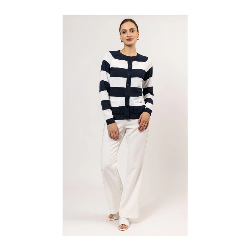 Roberto sarto Gestreepte Cardigan Vest Marineblauw-Wit Black Dames