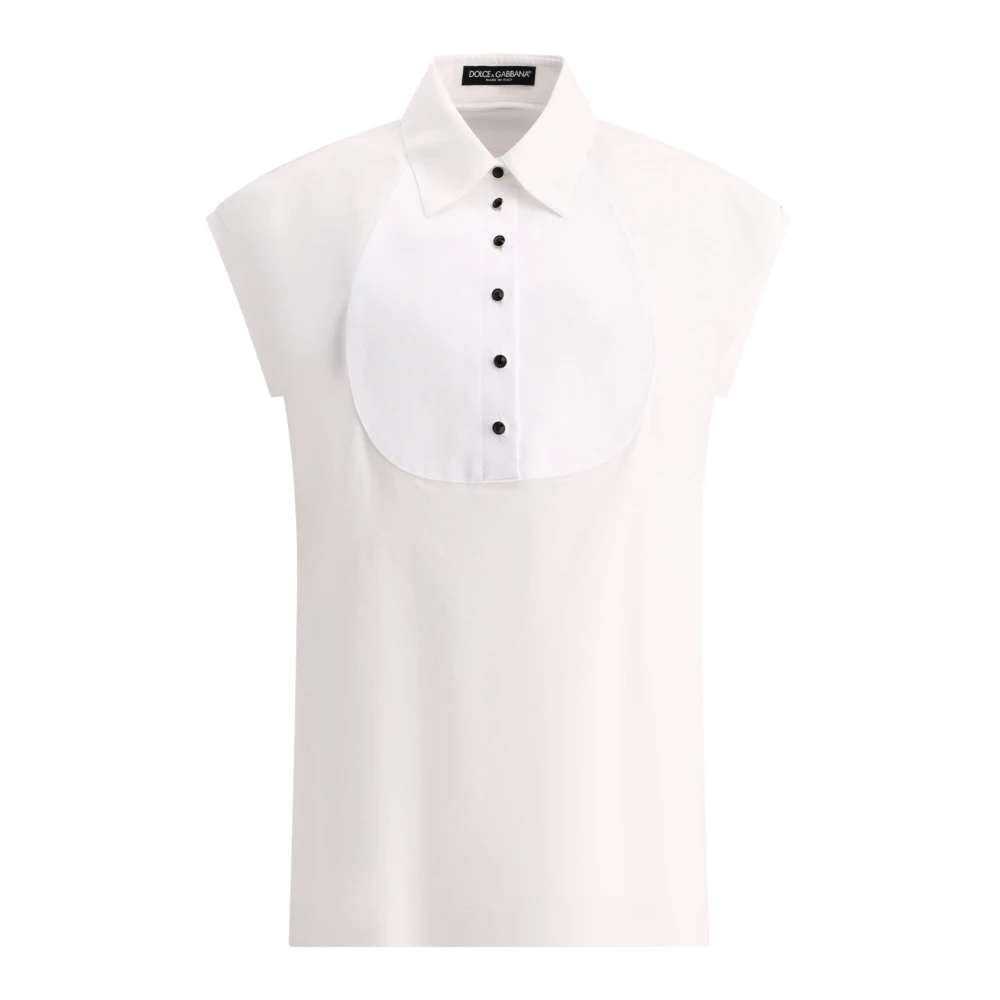 Dolce & Gabbana Tux Front Polo Shirt 100% Katoen White Dames