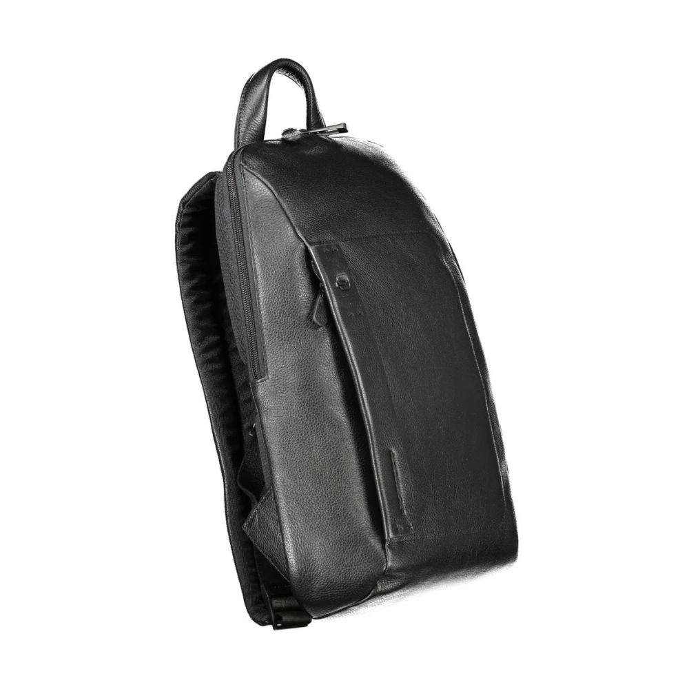 Piquadro Zwarte leren rugzak Black Heren